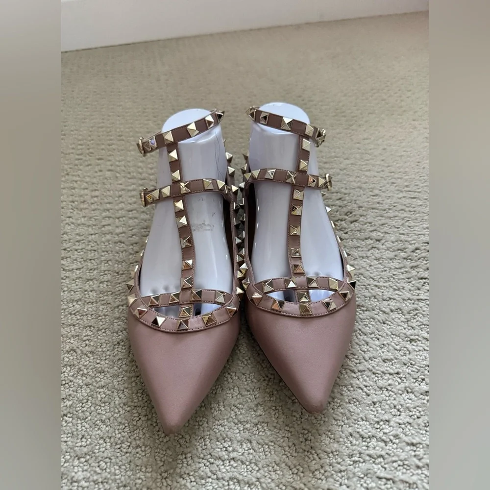 Kaitlyn Pan Women’s Rock Studded Leather Pink Pointed Flat  Shoes - Picture 2 of 9
